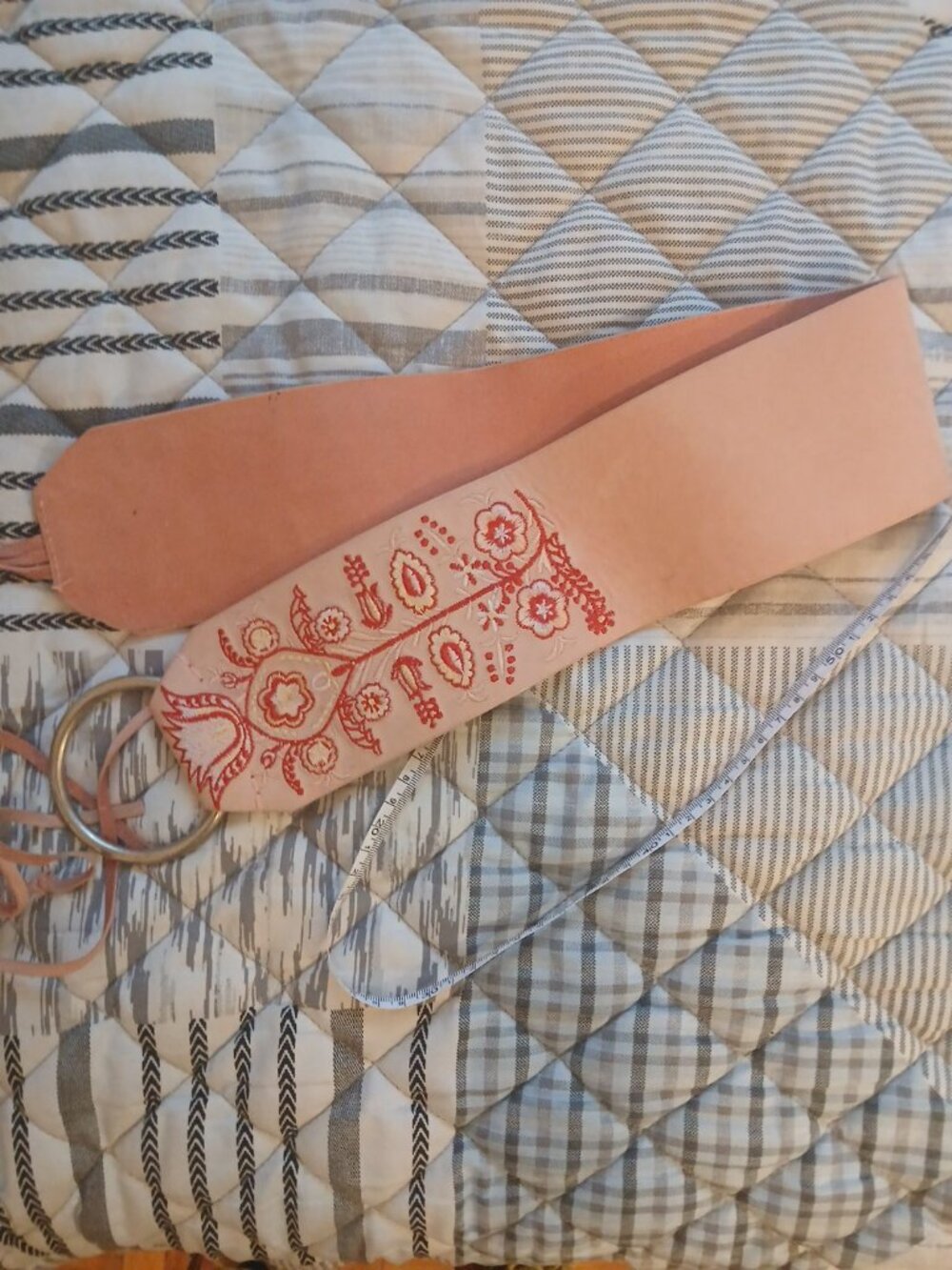 GUESS Genuine Leather Boho Embroidered Floral Wide Wrap Belt Y2K Boho